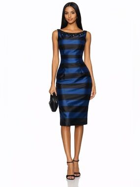 ELIZA J Iridescent Formal Blue Stripe Dress  Wedding Guest Embellished 📐8